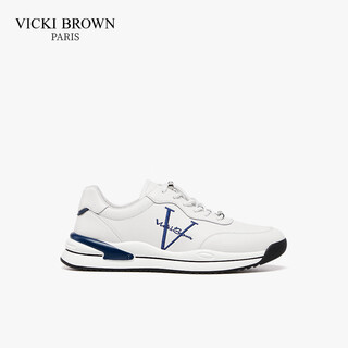 Vicki brown vb men's shoes french brand fashionable embroidered white shoes comfortable and versatile casual shoes men's business casual leather shoes white blue 38
