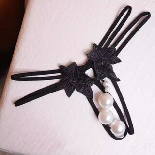 Pearl underwear with one lace thong in the body, new high-quality double row large beads with pearl necklace, extra large pearl black m