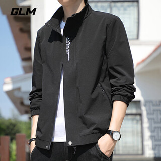Glm jacket men's spring and autumn versatile stand-up collar jacket men's casual trendy men's loose windproof clothes black xl