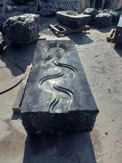 Flowing water landscape stone outdoor landscaping black mountain stone water bowl circulating water system floor-standing ornaments flowing water fountain water feature length 200 style 7