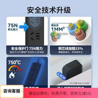 Socket black plug-in strip plug-in panel porous household drag strip wiring board multi-function 4-10 models 2+1 socket_master control__1 meter