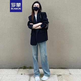 Romon black small suit jacket for women oversize2025 spring and autumn new style high-end loose silhouette casual small black xl -120-135jin jin is equal to 0.5 kg