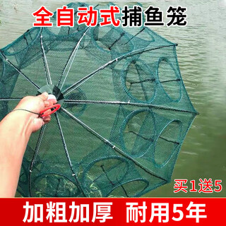 Jczs folding umbrella cage fishing net shrimp cage fishing cage fishing net fishing net cage shrimp cage shrimp net folding fishing umbrella net luminous bold thickened 4 holes + 5 packs of bait +
