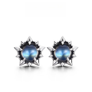 Dl 1998 fat donglai same style moonstone earrings silver blue polar star men's trendy women's unisex couple's ears one pair