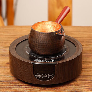 Kohdeno pure handmade hammered pure copper roasted tea cans, roasted milk cans, teapots, electric stoves and stoves for making tea, household tea making, 400ml 01 cans + 1000 watt imitation wood grain electric ceramic stove