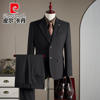 Pierre cardin striped double-breasted suit suit men's groom wedding handsome dress slim business casual formal suit men tz2601 black single-breasted three-piece suit xl