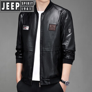 Jeep spirit jeep leather motorcycle jacket men's 2025 spring and autumn baseball collar windproof jacket handsome slim clothes black xl