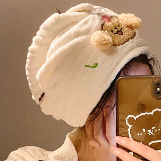 Fan ye's cute line puppy hair drying cap for women super absorbent quick drying hair towel shower cap adult thickened coral velvet