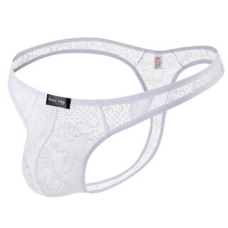 Mozilan men's underwear translucent sexy t-pants lace thong sexy low-waist u convex bag briefs briefs white xl