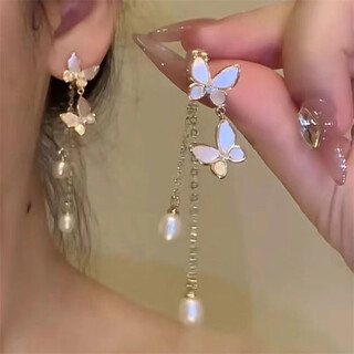 Nianfu earrings are light luxury niche high-end simple tassel long new style earrings fairy temperament mid-autumn festival gift for girls earrings white butterfly