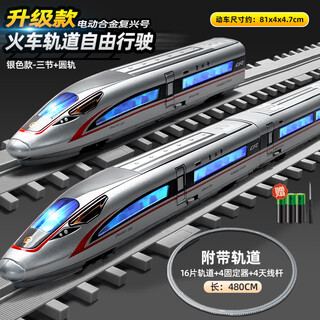卡威遥控火车玩具高铁玩具复兴号套装合金小火车模型男孩轨道列车礼物 【轨道款】电动复兴号三节 银色