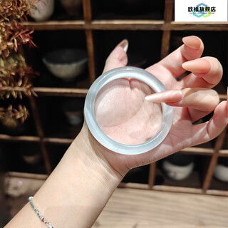 Ouyuan white moonlight bracelet women's high ice chalcedony quartzite jade cat's eye crystal jade bracelet white moonlight/fine style 52 suitable for 85jin jin equal to 0.5kg or less