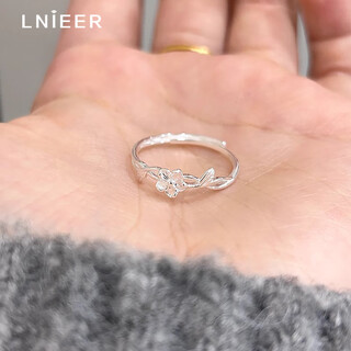 Lnieer999 pure silver flower ring women's light luxury niche high-end opening adjustable index finger ring tail ring 2025 new flower ring 999 silver