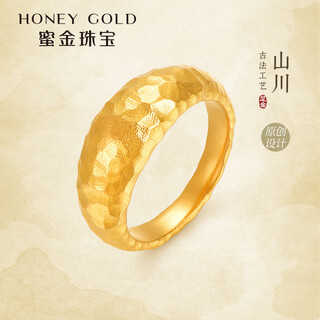 Honeygold jewelry gold ring pure gold ancient method mountain and river hammer pattern ring hgh1689 labor cost 180 yuan/piece 5.97g no. 11