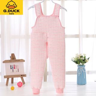 G.duckkids children's suspender long johns, thickened and warm, boys and babies, autumn and winter girls' open crotch belly-protecting bottoming one-piece pajamas, lotus color pink 100 cm