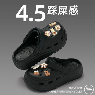 Yi liangying's new croc shoes for women, summer 2025 new model with a sense of stepping on shit, nurse thick-soled non-slip toe-cap sandals, 105 croc shoes - candy bear - black 38-39 one size too small