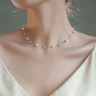 Yuansi 18k gold freshwater baby's breath necklace with large and small intervals can be stacked with clavicle chain sweater chain 4-5/6-7mm default k yellow 45cm