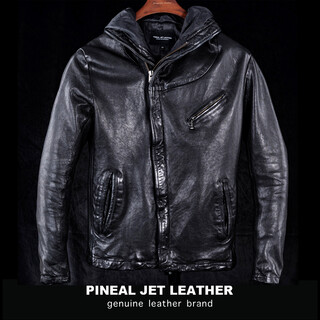 Pjl men's retro dark style trendy washed vegetable tanned hat style leather jacket leather coat tilt-up hat black m (130jin jin is equal to less than 0.5kg)