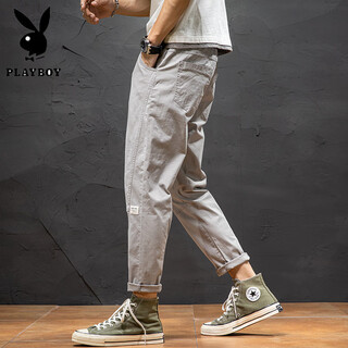 Playboy (playboy) pants men's spring and autumn new korean style large size loose straight harem pants youth handsome casual pants gray 28