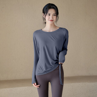 Lululmcctn yoga top women's autumn and winter long-sleeved pilates professional training fitness t-shirt training clothes blue gray l
