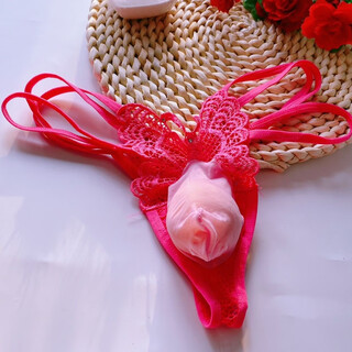 Men's sexy no-take-off hollow t-string seamless thin strap couple's tempting butterfly embroidered t-pants rose red one pack one size 80-160 jin jin is equal to 0.5 kg