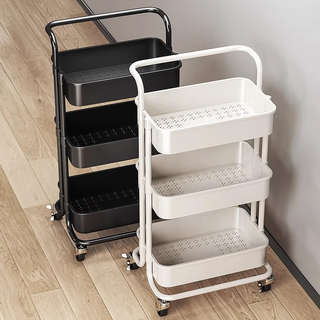 Shanshan wood art kitchen rack trolley floor-standing household removable multi-layer shelf multi-functional fruit and vegetable basket storage rack