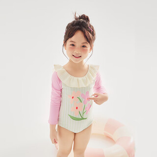 He jiagong 2025 new girls' one-piece swimsuit children's sun protection baby fashionable high-end hot springs taro mud highland barley 85 100 recommended height-95cm