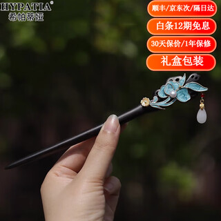 Hypatia hairpin women's ebony wood hairpin ancient style imitation dotted green burnt blue butterfly double-sided hairpin new chinese hanfu hairpin lotus burnt blue
