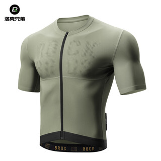 Rockbros summer cycling clothing short sleeve shorts set mountain road cycling sports breathable top men's army green s