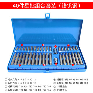 Sailoto 40-piece star batch set hexagonal wrench set combination spline pattern twelve-flower batch head auto repair tool 40-piece star key white