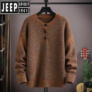 Jeep spirit autumn and winter new american retro henry collar sweater men's loose thickened sweater trendy casual tops orange xl 120-140jin jin equals 0.5 kg