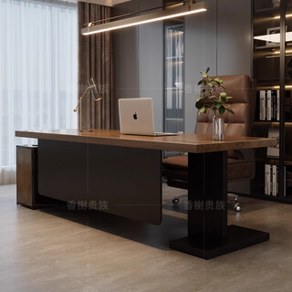 Champs nobles all solid wood desk with side cabinet general manager office high-end log large board boss desk computer desk executive desk single table 220 long * 80 wide * 75 high new zealand pine wood thickness 5cm