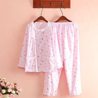 
Cotton twill pajamas for women in spring and summer thin long sleeves, fresh floral woven pure cotton pajamas home clothing set Pink lemon 6636 M 80-108Jin [Jin equals 0.5 kg]