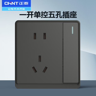 Chint (chnt) switch socket panel type 86 concealed household five-hole socket wall panel two or three sockets narrow frame large panel oblique five-hole 6m gray black one-open single-control five-hole