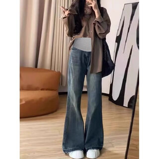 Mostspot maternity pants autumn and winter outerwear belly-proof bottoming jeans winter 2025 new velvet thickened flared pants blue spring and autumn style m recommended 90-110jin jin is equal to 0.5 kg