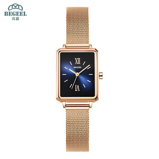 Lady's watch small smoky light luxury small square watch quartz watch high-end temperament watch niche exquisite intellectual small green watch swiss certification-tanzanite blue rose gold mesh belt_movement