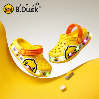 B.Duck小黄鸭儿童拖鞋2025夏季新款卡通宝宝亮灯发光凉拖鞋可爱洞洞鞋 黄色 24 适用脚长14.5-15.2cm