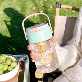 Pinyu plastic cup large capacity straw cup convenient cup high temperature resistance with tea separator high-looking milk tea green 600ml