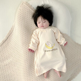Yeehoo anti-kicking quilt baby pajamas with diagonal opening buttons sleeping bag pure cotton boneless spring and autumn jumpsuit baby nightgown clothes home apricot_side opening piggy sleeping_nightgown 80 cm