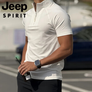Jeep spirit black half-zip quick-drying short-sleeved men's summer tough guy style fitness sports half-sleeved american cycling jersey t-shirt white 2xl 160-180jin jin equals 0.5 kg