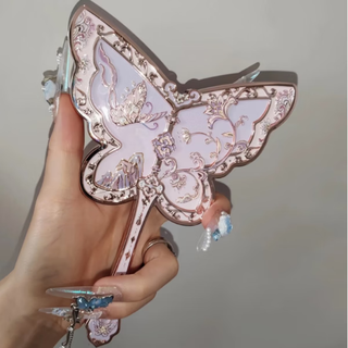 Flower know new product flower know shell pearl handheld mirror princess style ocean mermaid high-looking cosmetic mirror mini pendant 8th anniversary purple pink beautiful 1 piece