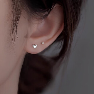 Qi xiaomi s999 sterling silver love earrings for women sleeping, no need to remove anti-blocking needles to raise ear piercings, niche high-end earrings, earrings, 999 pure silver, love + bean earrings pair