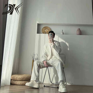 Dk high-end men's collarless cotton and linen suit men's spring and summer thin retro old money style relaxed suit two-piece white m recommended 95-120 jin jin equals 0.5 kg