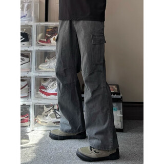 Muwei american retro workwear casual pants men's 2025 autumn and winter new loose straight wide leg trendy versatile long pants gray xl recommended 130-150jin jin equals 0.5 kg