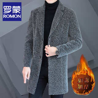 Romon men's woolen coat medium long casual suit collar british windbreaker young and middle-aged cotton thick woolen coat men gray xl