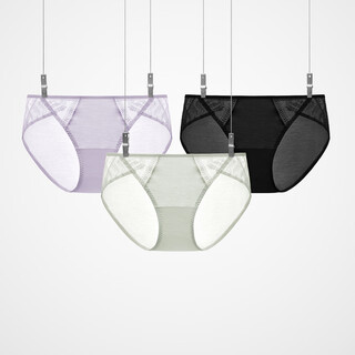 Banana silver skin 303a women's lace sexy modal breathable 10a antibacterial mid-waist triangle wedding gift 3 pieces