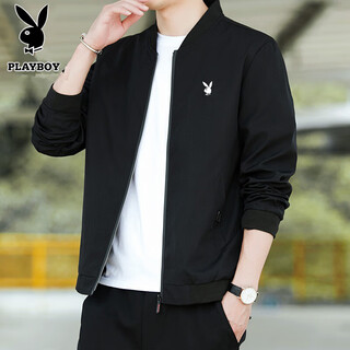 Playboy (playboy) jacket men's spring and autumn jacket stand collar outer new casual loose daily solid color versatile casual baseball uniform 2030 public edition black xl - (125 jin jin equals 0.5 kg - 140 jin jin equals 0.5 kg)