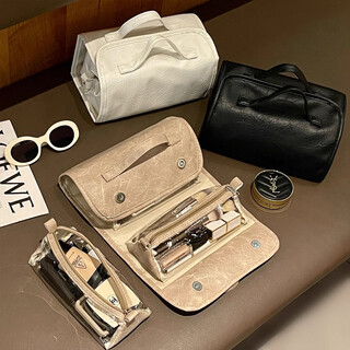 Xingxi portable cosmetic bag for women, high-end partitioned cosmetics brush storage bag, portable large-capacity travel waterproof toiletry bag, milky white detachable cosmetic bag