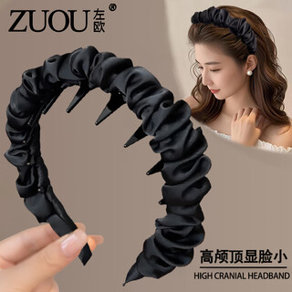 Zuoou wide-brimmed headband with high skull and face-showing small hairpin wrinkled toothed fluffy wide headband black high-end hair bundle for women black wide-brimmed