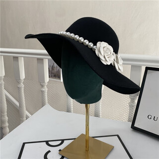 Gisela hepburn style hat french black big brimmed hat elegant retro hepburn style british pearl big brimmed hat model basic same style (suede) diameter 40cm s (54-58cm)